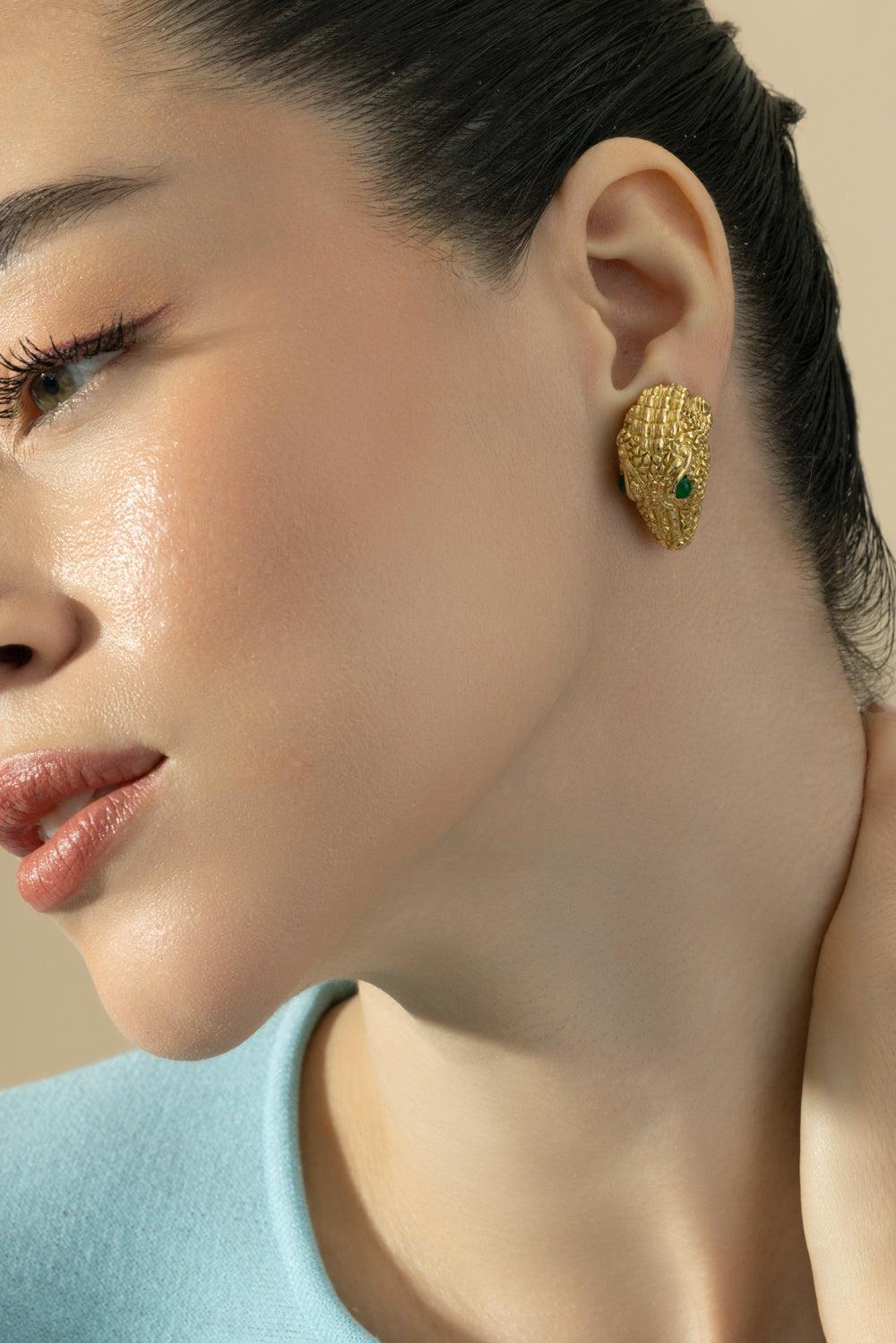 Repousse Alligator Earrings-YELLOW GOLD-JEWELRYFINE JEWELEARRING-DAVID WEBB