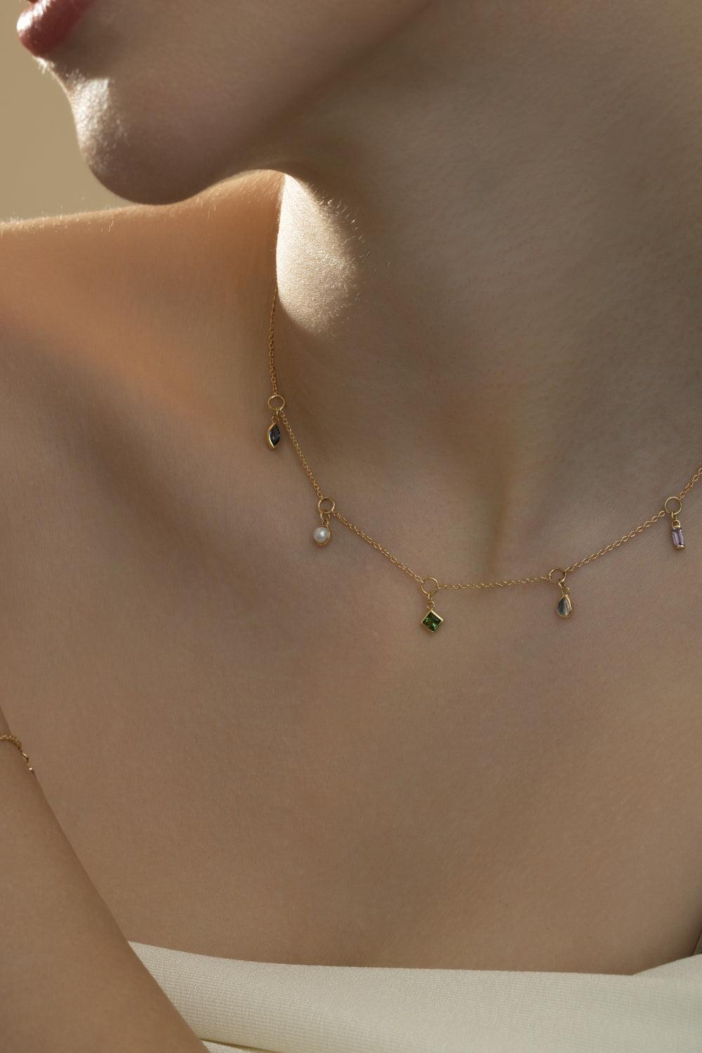 Multi Stone Points Of Light Necklace-YELLOW GOLD-JEWELRYFINE JEWELNECKLACE O-MONICA RICH KOSANN