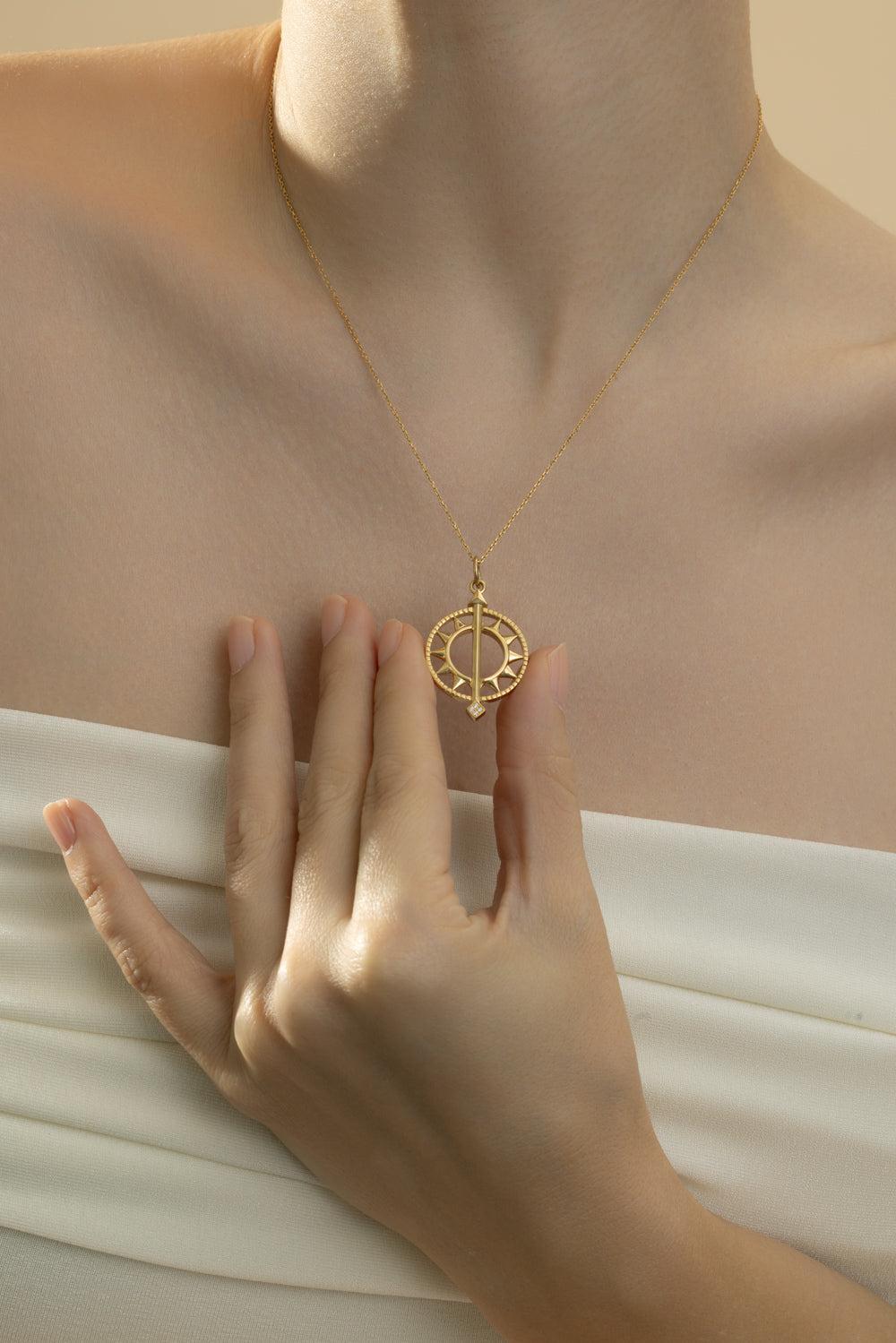 Diamond Large Adventure Compass Necklace-YELLOW GOLD-JEWELRYFINE JEWELPENDANT-MONICA RICH KOSANN