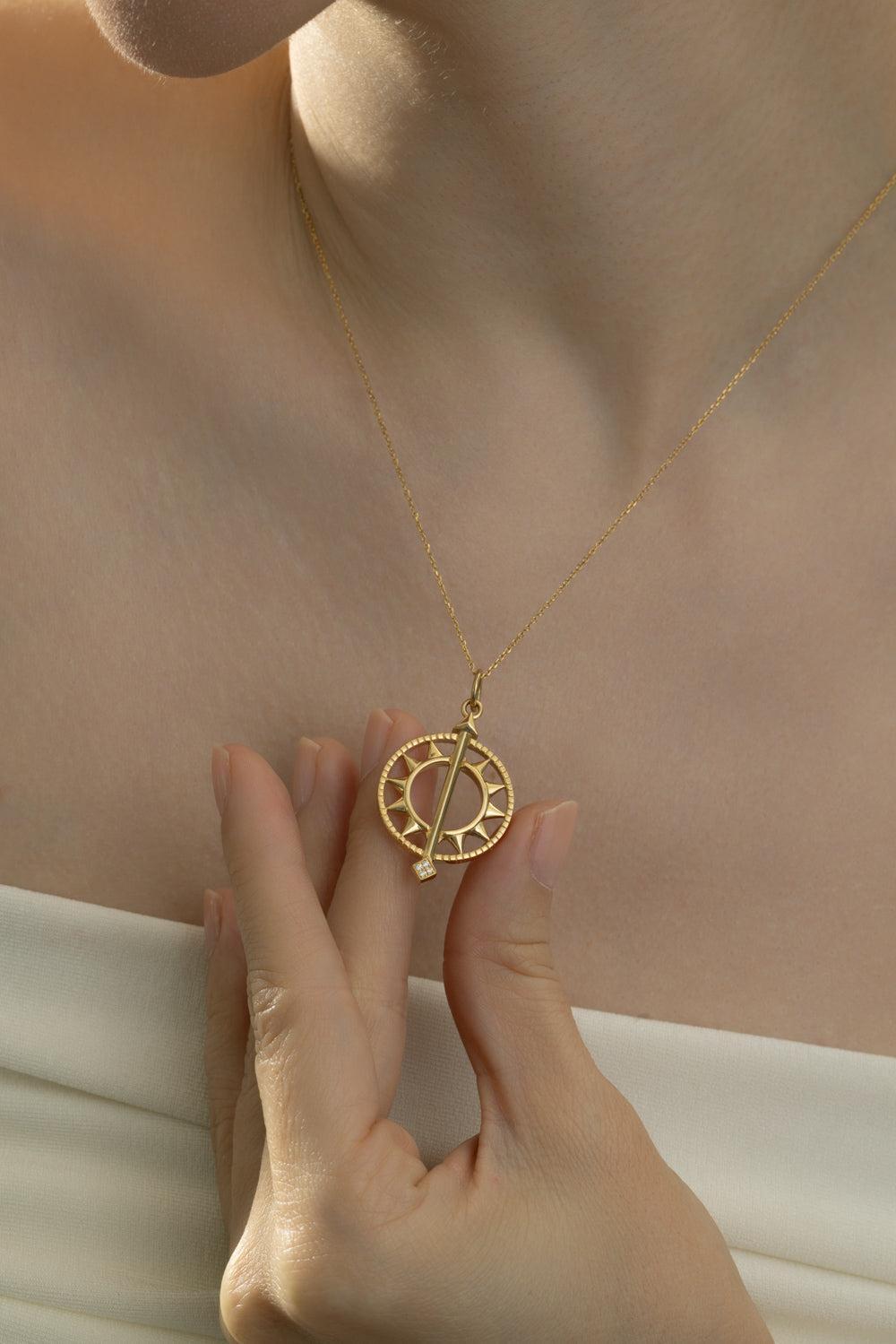 Diamond Large Adventure Compass Necklace-YELLOW GOLD-JEWELRYFINE JEWELPENDANT-MONICA RICH KOSANN