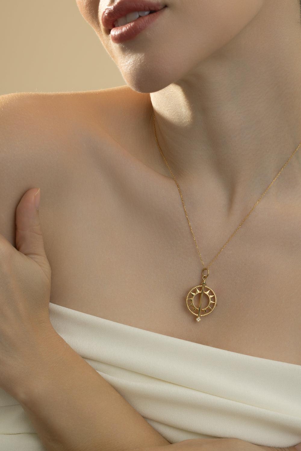 Diamond Large Adventure Compass Necklace-YELLOW GOLD-JEWELRYFINE JEWELPENDANT-MONICA RICH KOSANN