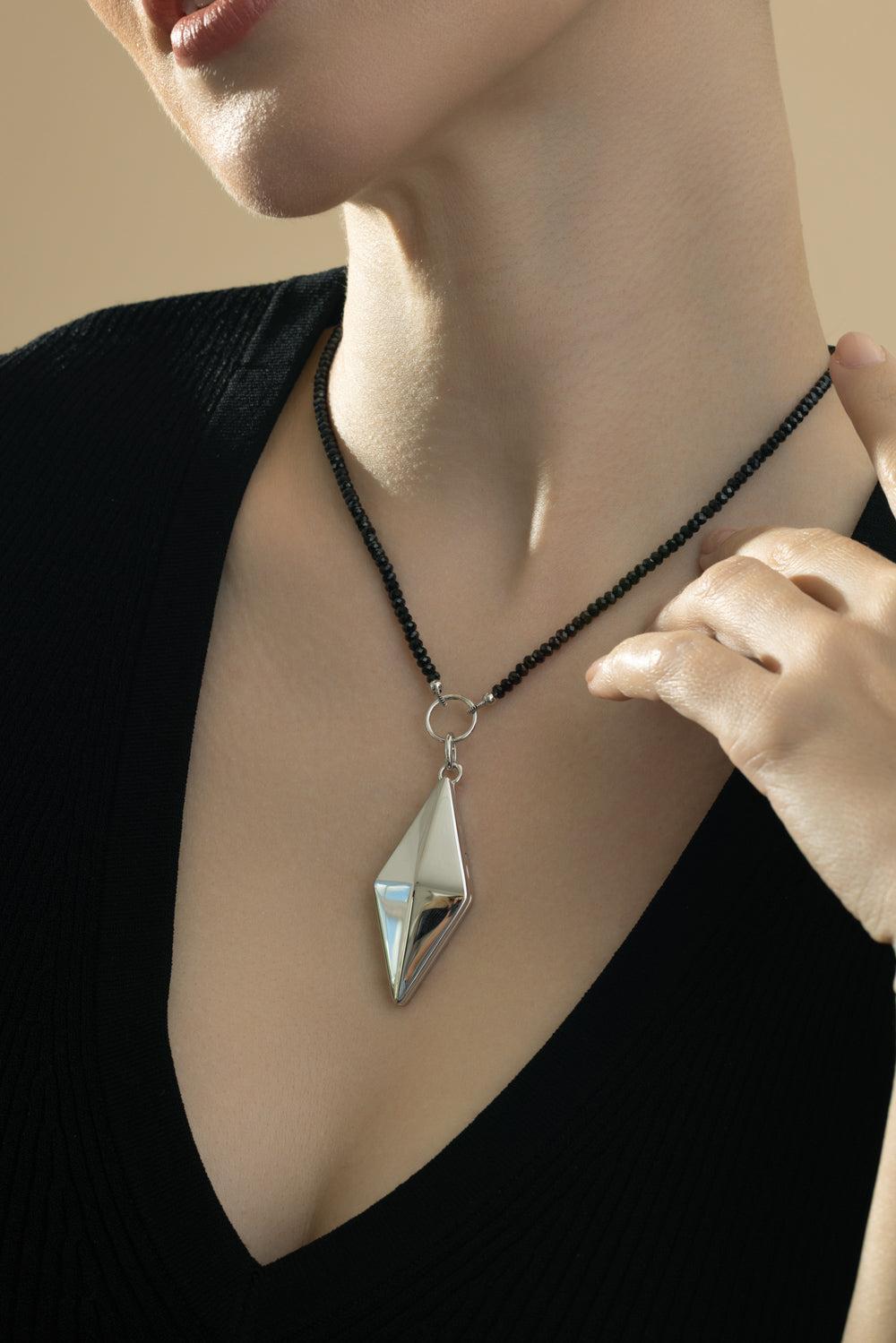 Black Spinel Charm Chain Necklace-SILVER-JEWELRYFINE JEWELNECKLACE O-MONICA RICH KOSANN