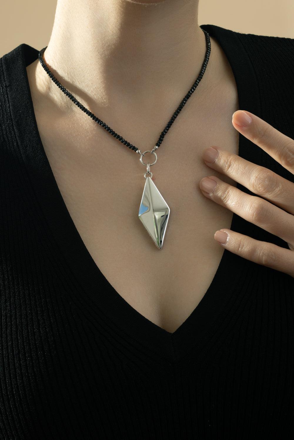 Black Spinel Charm Chain Necklace-SILVER-JEWELRYFINE JEWELNECKLACE O-MONICA RICH KOSANN