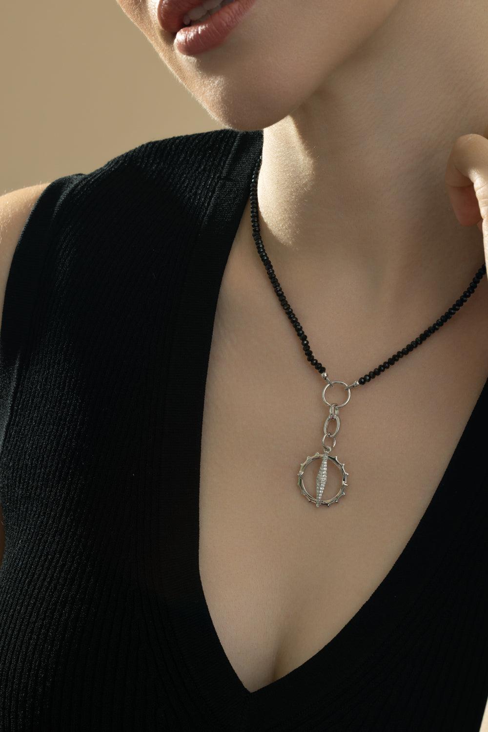 Black Spinel Charm Chain Necklace-SILVER-JEWELRYFINE JEWELNECKLACE O-MONICA RICH KOSANN