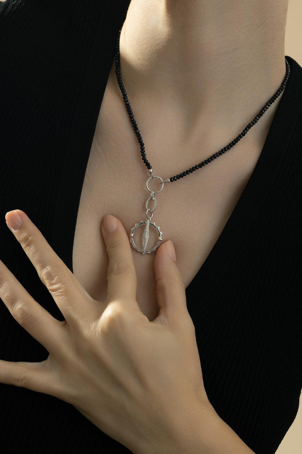 Black Spinel Charm Chain Necklace-SILVER-JEWELRYFINE JEWELNECKLACE O-MONICA RICH KOSANN