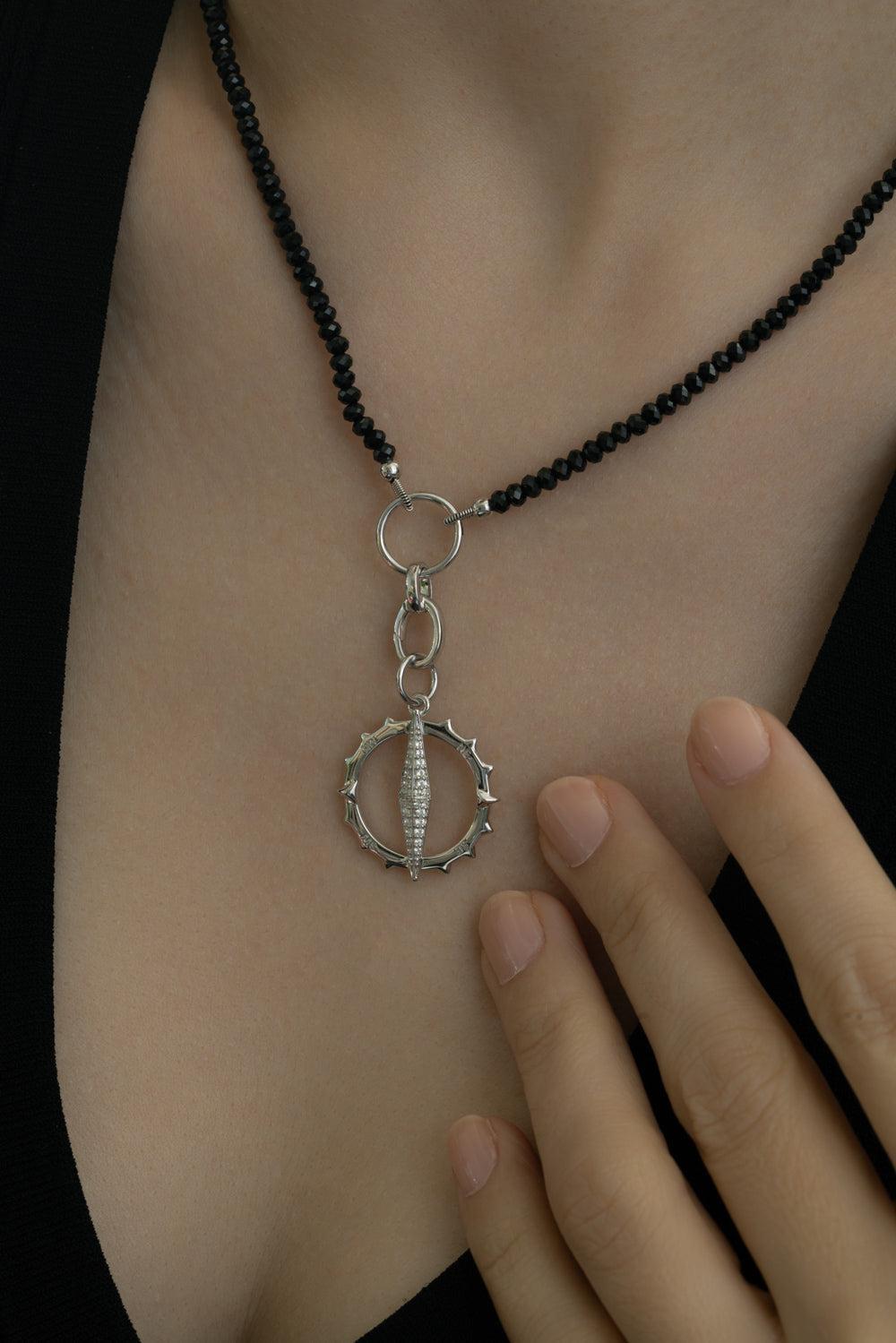 Black Spinel Charm Chain Necklace-SILVER-JEWELRYFINE JEWELNECKLACE O-MONICA RICH KOSANN