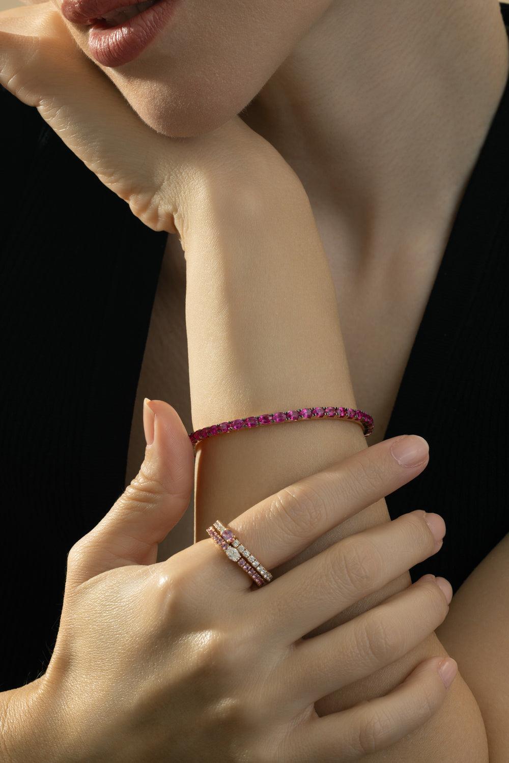 Ruby Oval Stretch Extensible Tennis Bracelet-ROSE GOLD-JEWELRYFINE JEWELBRACELET O-ROBERTO DEMEGLIO