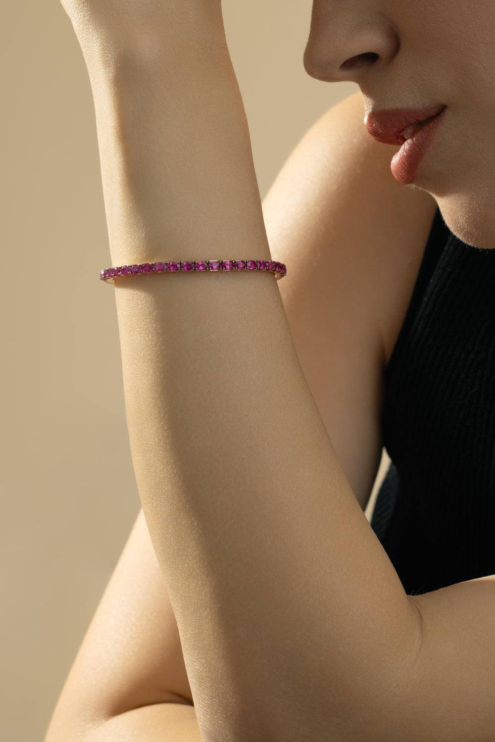 Ruby Oval Stretch Extensible Tennis Bracelet-ROSE GOLD-JEWELRYFINE JEWELBRACELET O-ROBERTO DEMEGLIO