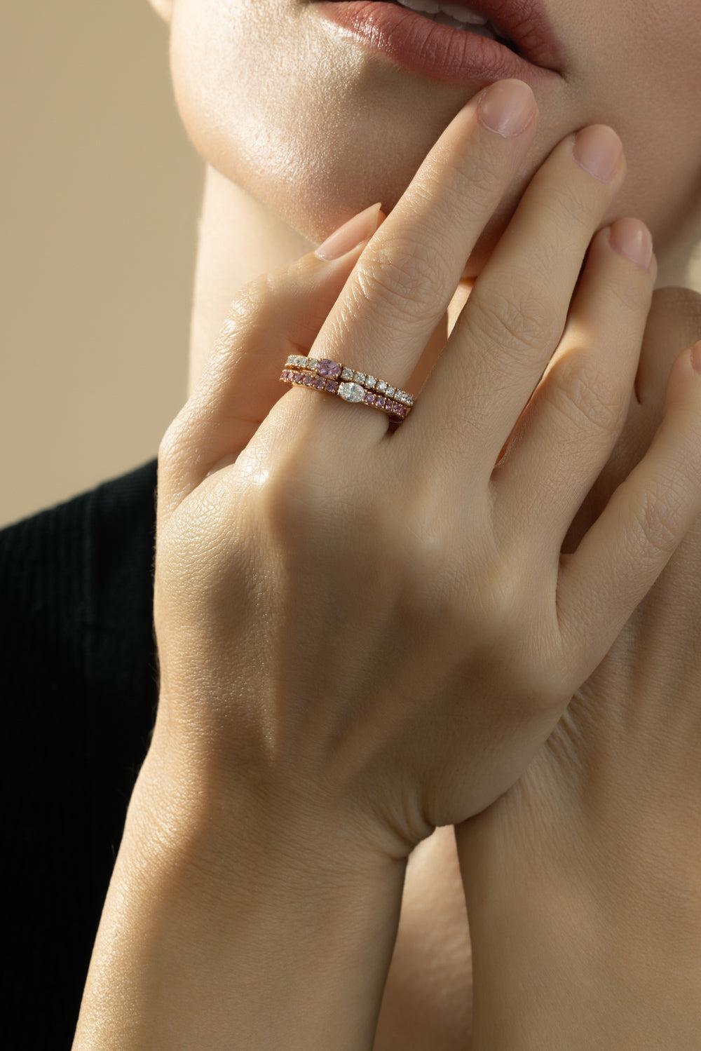 Pink Sapphire Diamond Extensible Stretch Ring-ROSE GOLD-6.25-JEWELRYFINE JEWELRING-ROBERTO DEMEGLIO
