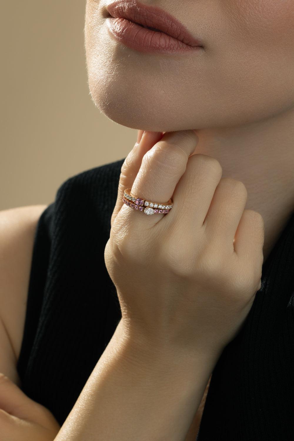 Pink Sapphire Diamond Extensible Stretch Ring-ROSE GOLD-6.25-JEWELRYFINE JEWELRING-ROBERTO DEMEGLIO