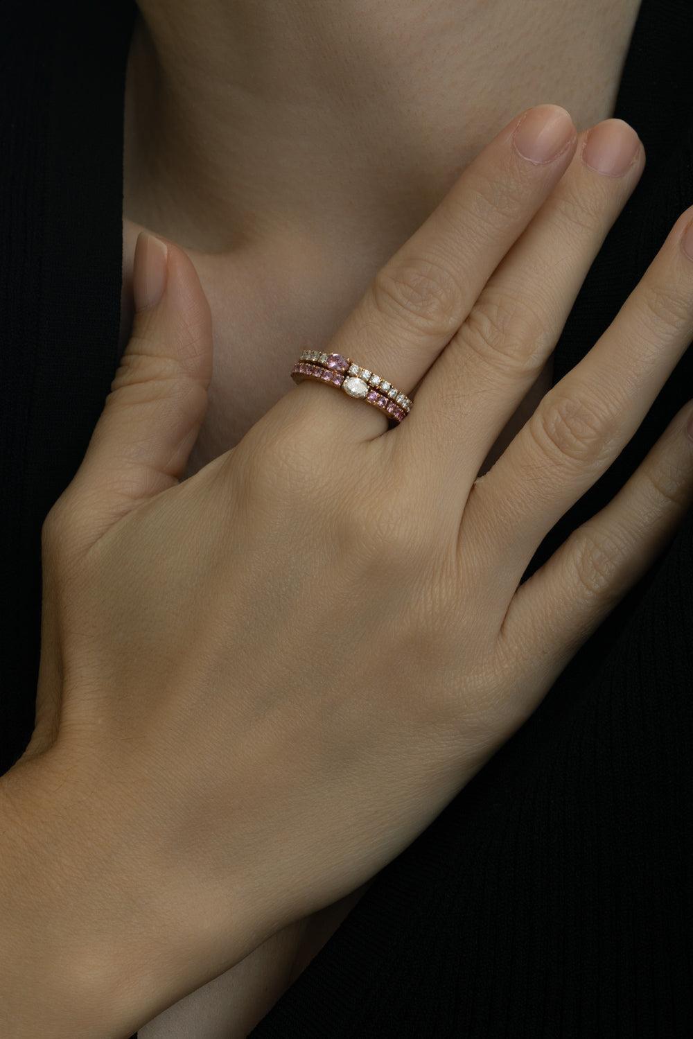 Pink Sapphire Diamond Extensible Stretch Ring-ROSE GOLD-6.25-JEWELRYFINE JEWELRING-ROBERTO DEMEGLIO