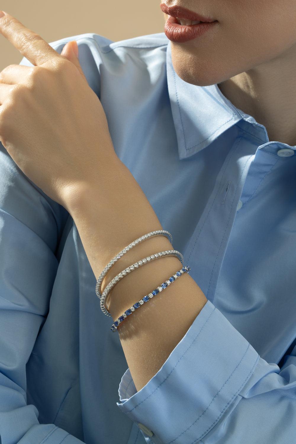 White Diamond Stretch Extensible Tennis Bracelet-WHITE GOLD-JEWELRYFINE JEWELBRACELET O-ROBERTO DEMEGLIO