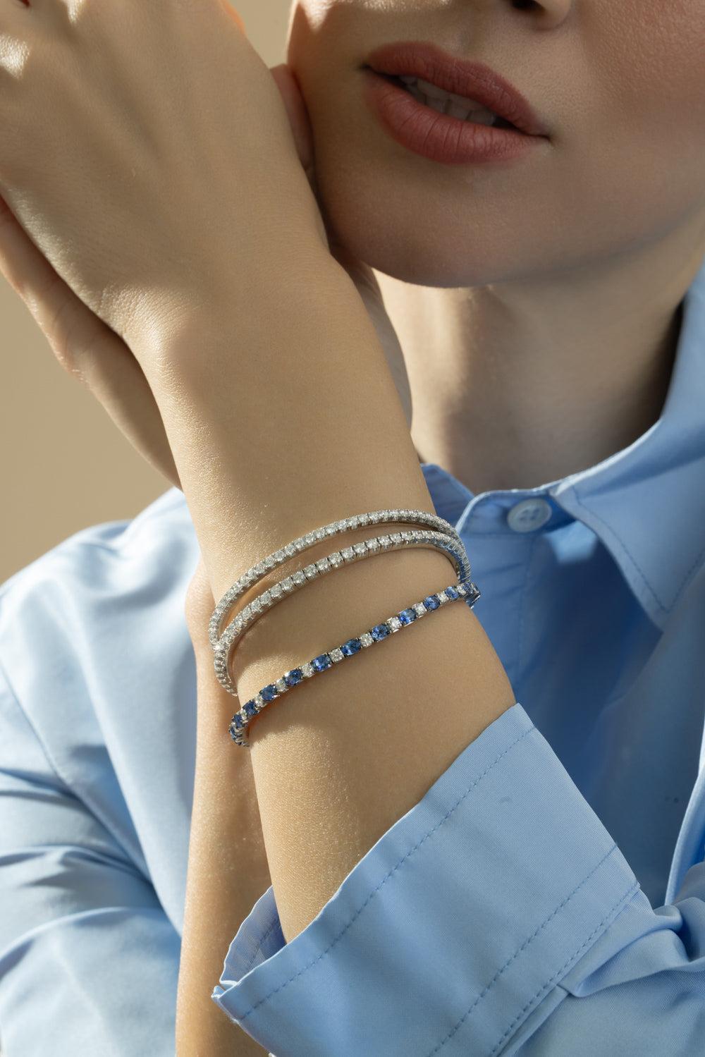 White Diamond Stretch Extensible Tennis Bracelet-WHITE GOLD-JEWELRYFINE JEWELBRACELET O-ROBERTO DEMEGLIO