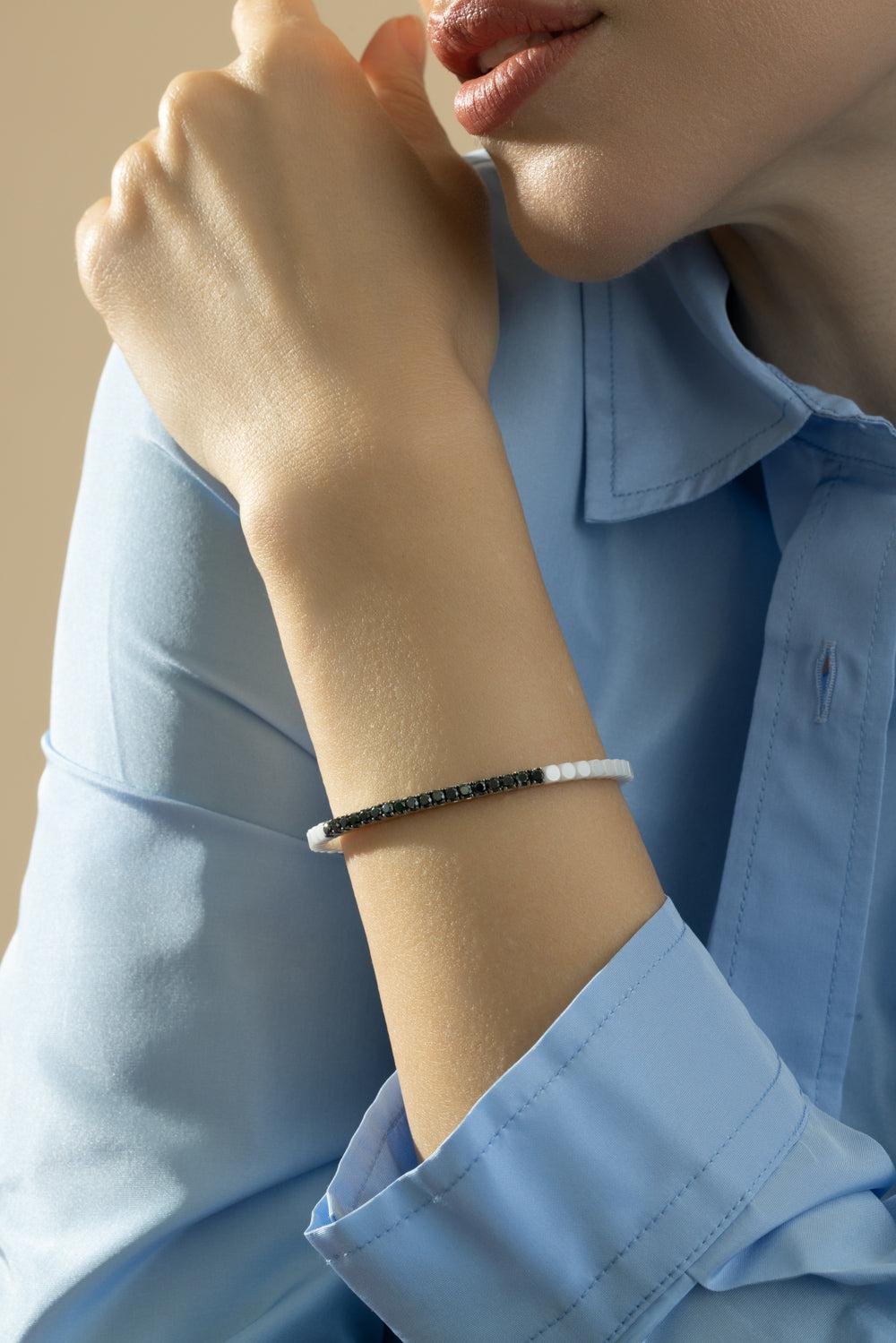 Black Diamond Dado Ceramic Bangle Bracelet-WHITE GOLD-JEWELRYFINE JEWELBRACELET O-ROBERTO DEMEGLIO