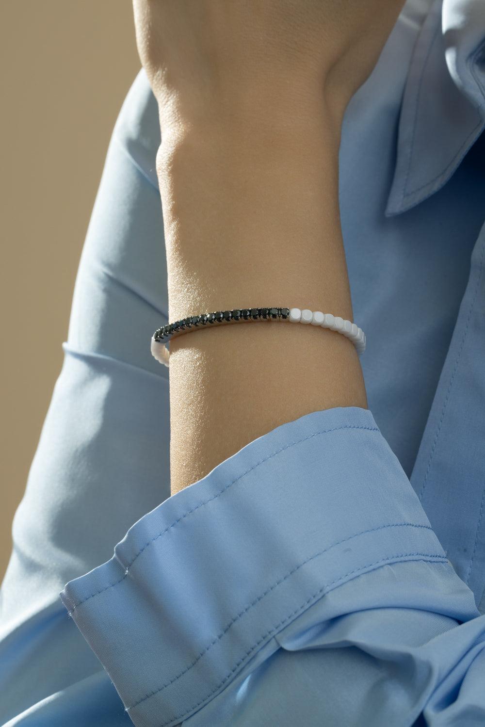 Black Diamond Dado Ceramic Bangle Bracelet-WHITE GOLD-JEWELRYFINE JEWELBRACELET O-ROBERTO DEMEGLIO