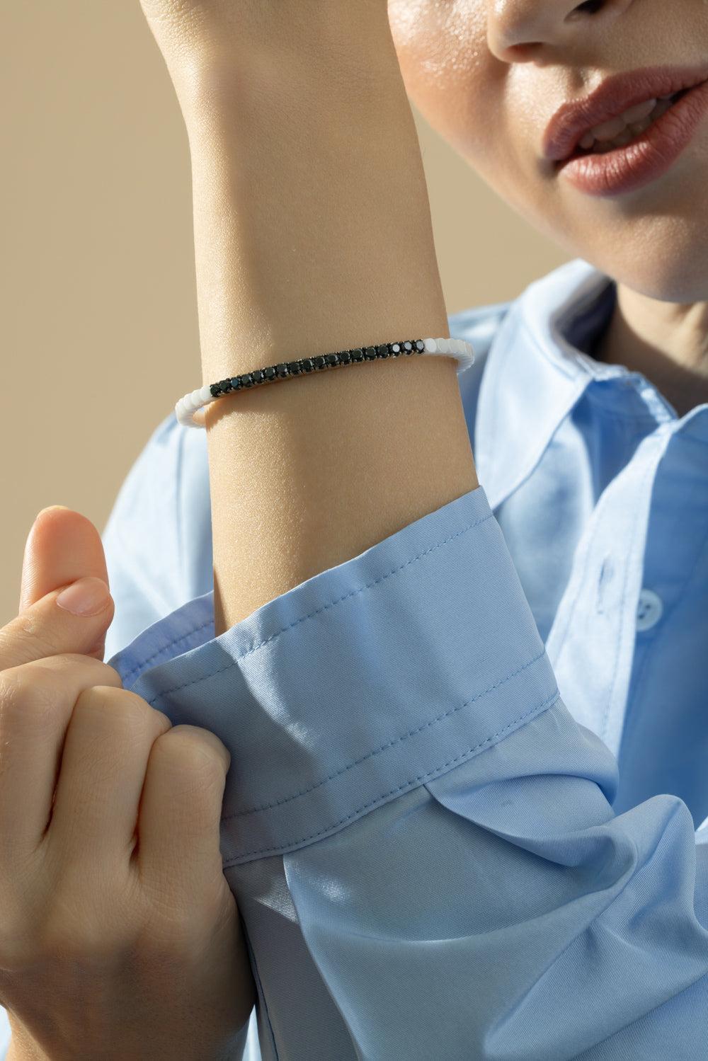 Black Diamond Dado Ceramic Bangle Bracelet-WHITE GOLD-JEWELRYFINE JEWELBRACELET O-ROBERTO DEMEGLIO