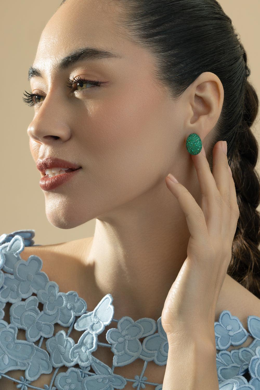 Emerald Bahia Statement Earrings-YELLOW GOLD-JEWELRYFINE JEWELEARRING-GRAZIELA