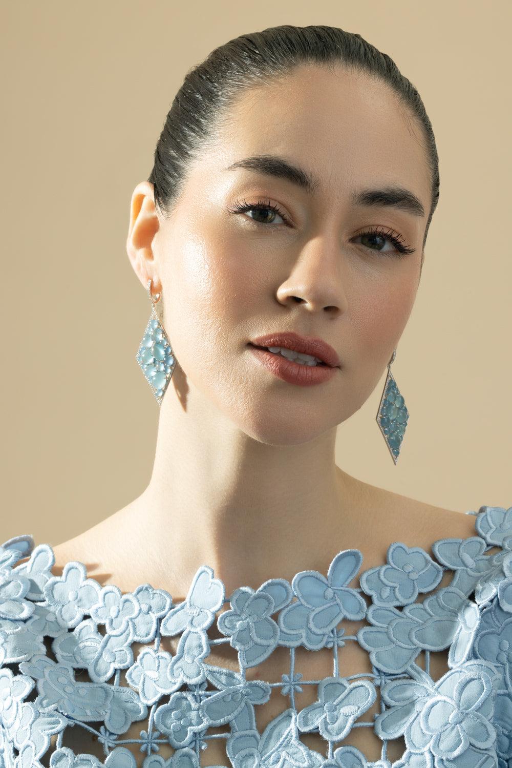 Aquamarine Diamond Inside Bubble Earrings-WHITE GOLD-JEWELRYFINE JEWELEARRING-CICADA