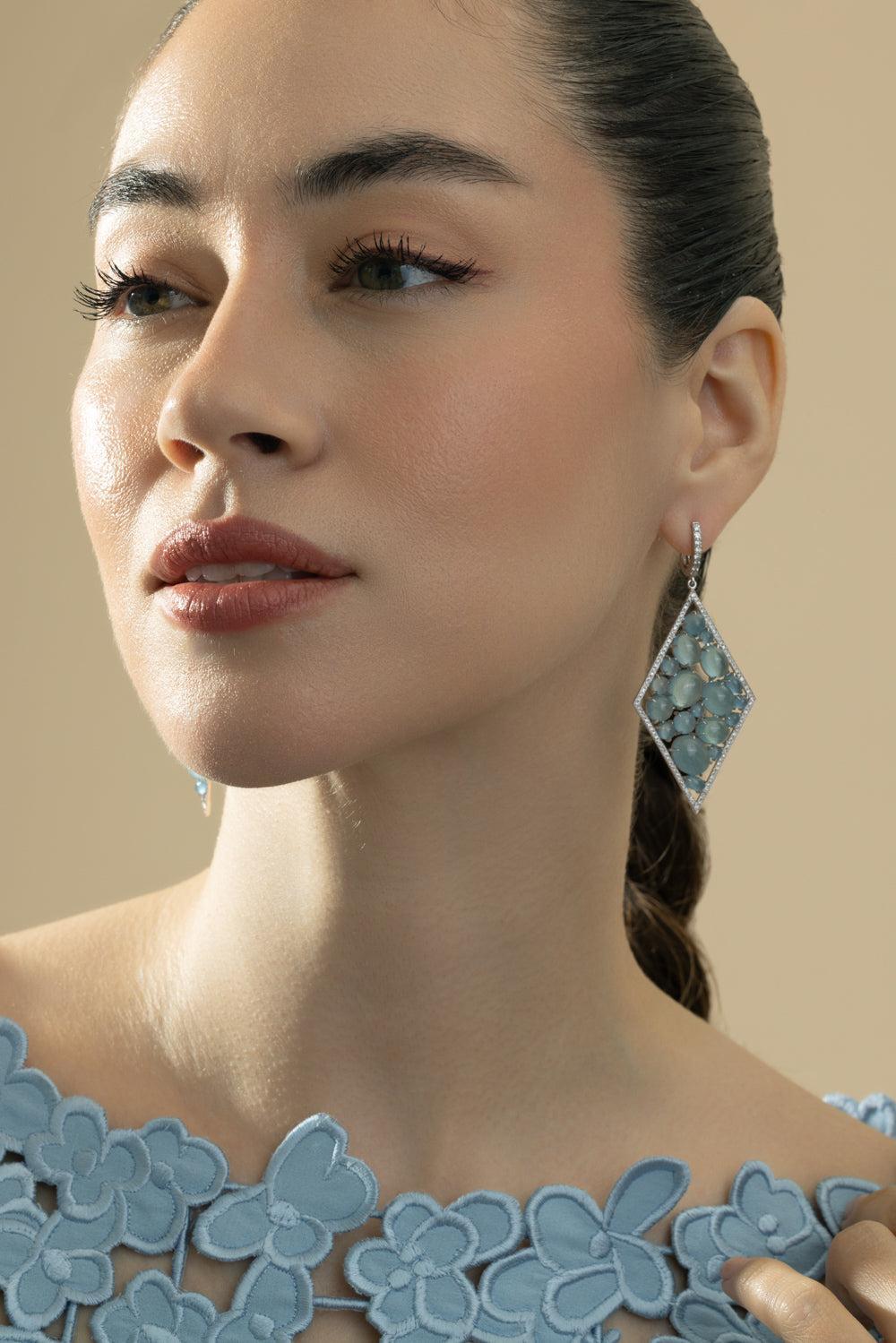 Aquamarine Diamond Inside Bubble Earrings-WHITE GOLD-JEWELRYFINE JEWELEARRING-CICADA