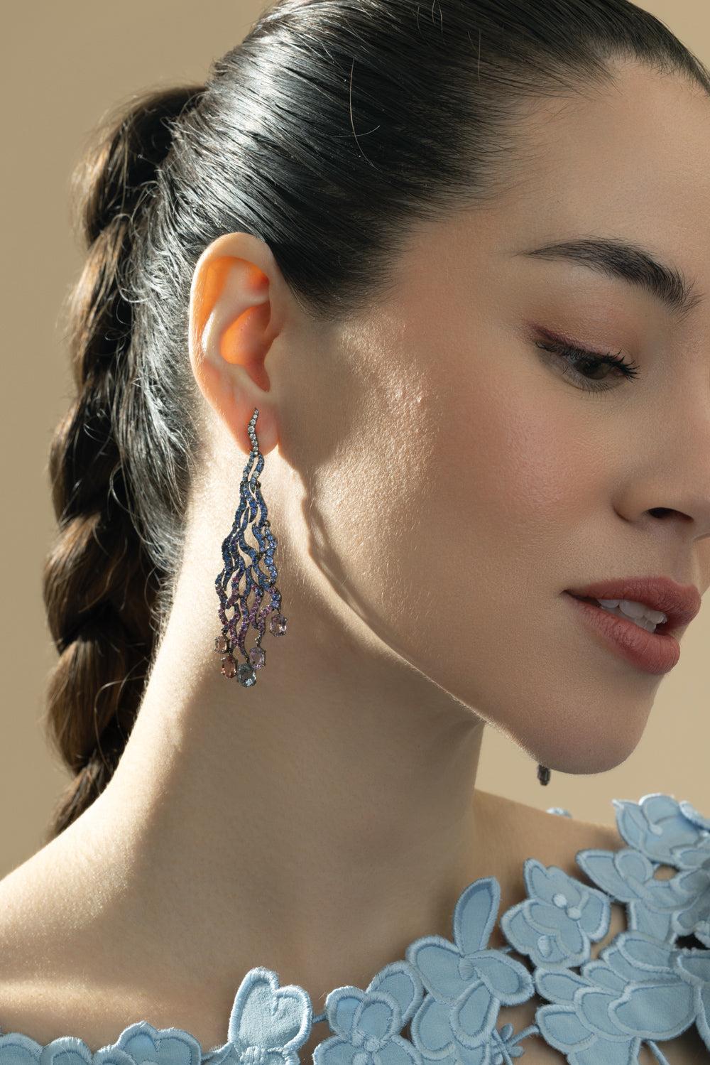 Sapphire Forest Earrings-PLATINUM-JEWELRYFINE JEWELEARRING-CICADA