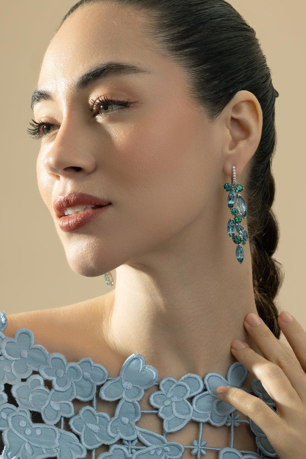 Aquamarine Diamond Tourmaline Frost Drop Earrings-PLATINUM-JEWELRYFINE JEWELEARRING-CICADA