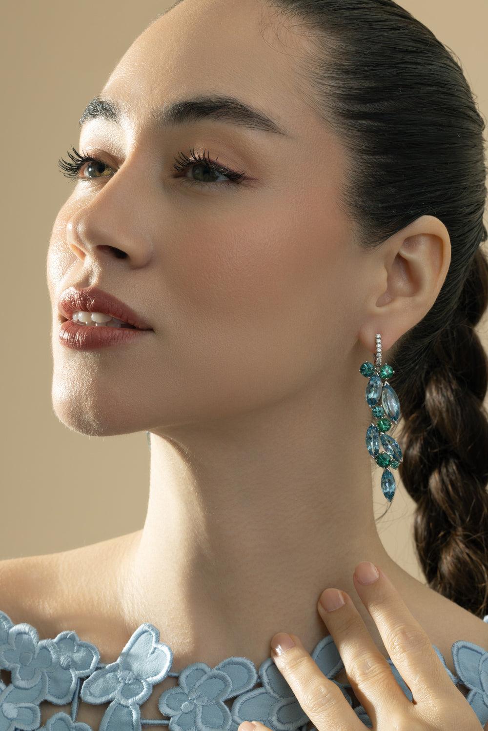 Aquamarine Diamond Tourmaline Frost Drop Earrings-PLATINUM-JEWELRYFINE JEWELEARRING-CICADA