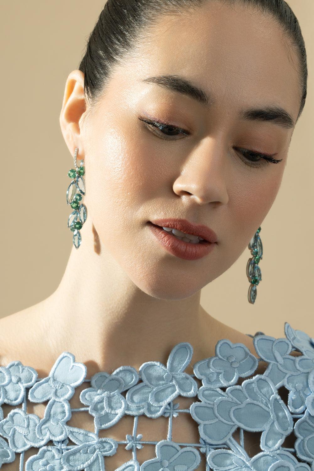 Aquamarine Diamond Tourmaline Frost Drop Earrings-PLATINUM-JEWELRYFINE JEWELEARRING-CICADA