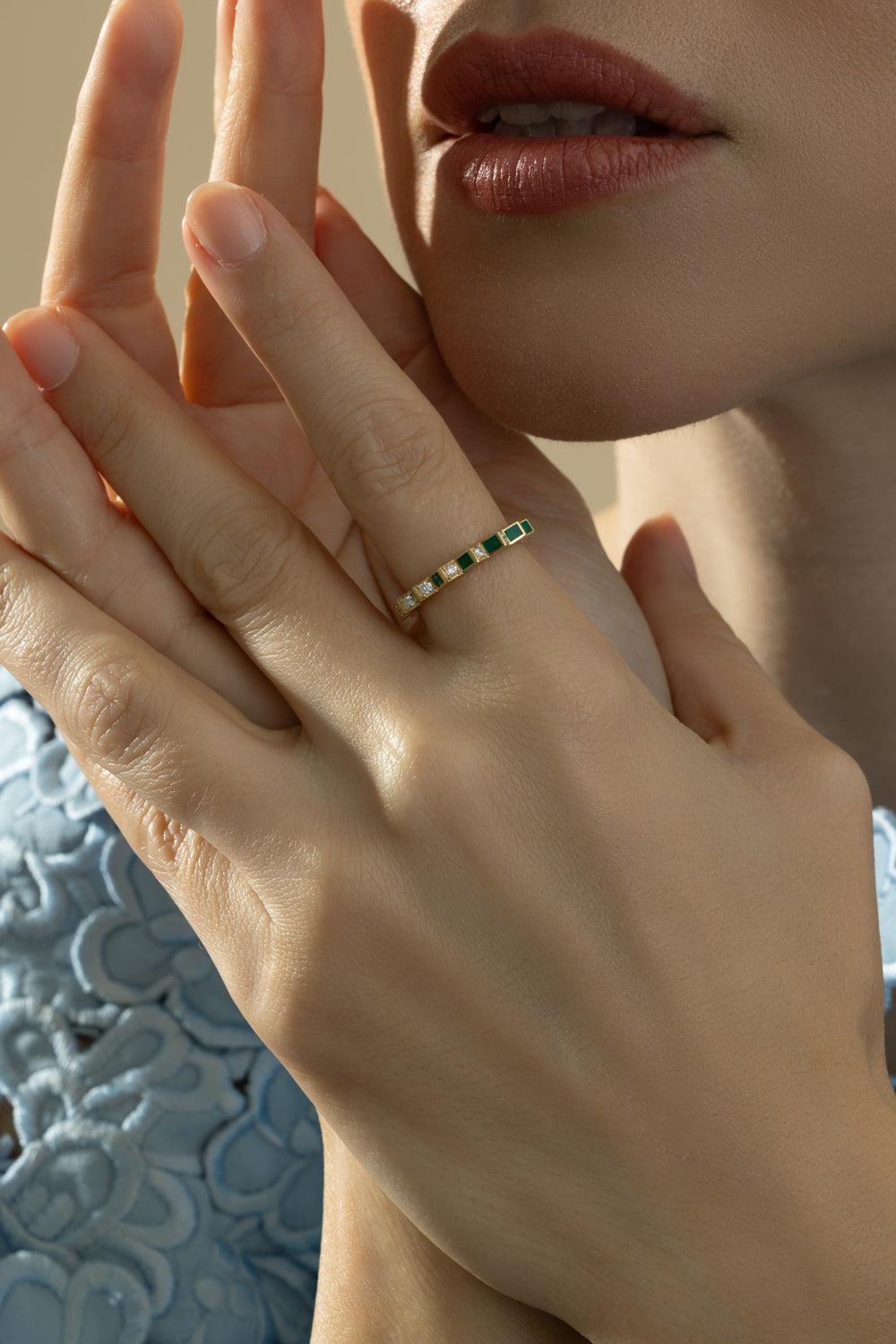 Diamond Green Spike Ring-YELLOW GOLD-5.75-JEWELRYFINE JEWELRING-CICADA