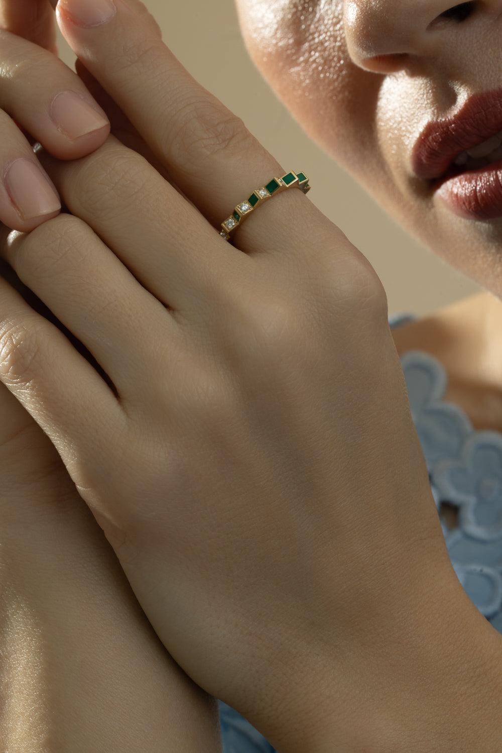 Diamond Green Spike Ring-YELLOW GOLD-5.75-JEWELRYFINE JEWELRING-CICADA