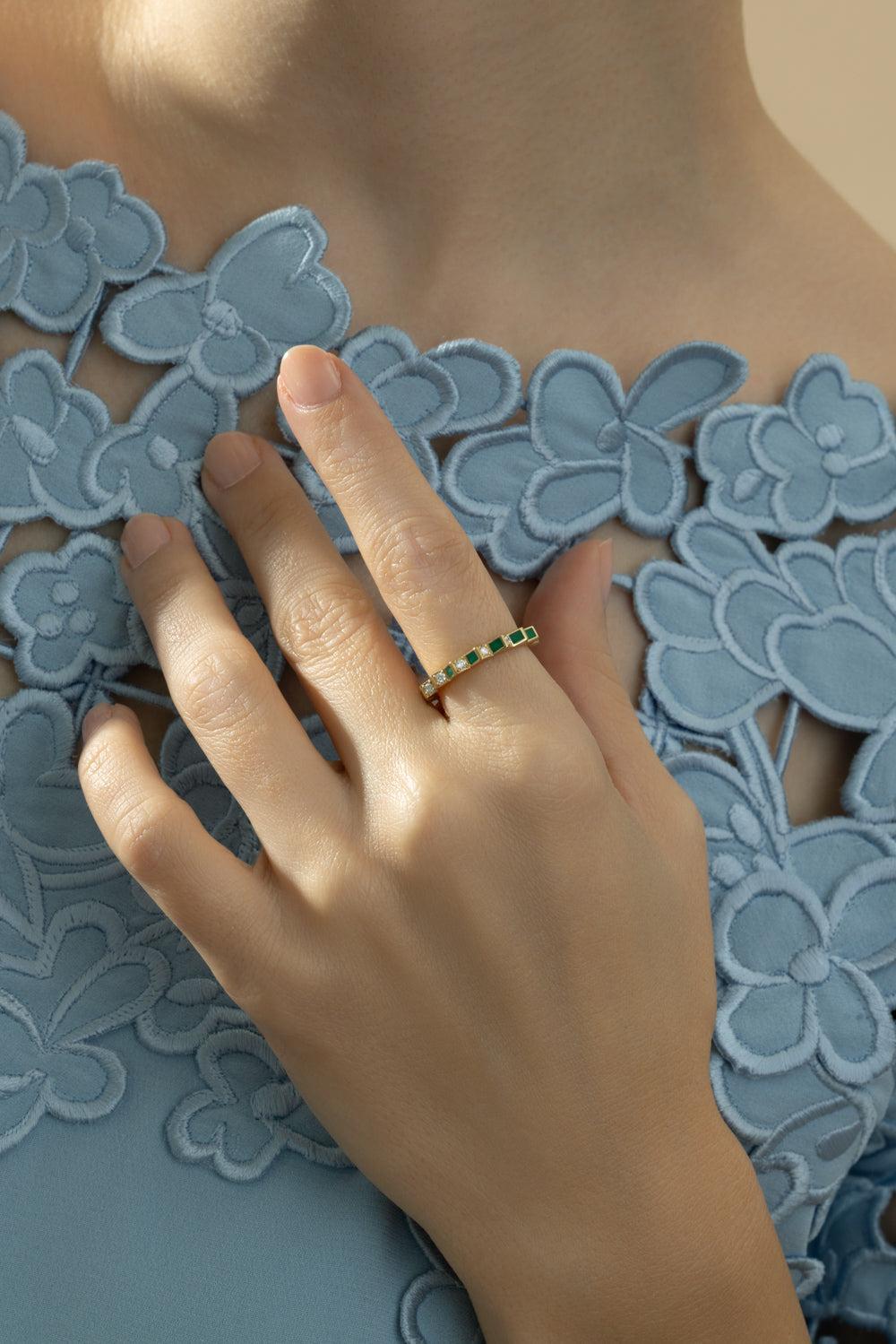 Diamond Green Spike Ring-YELLOW GOLD-5.75-JEWELRYFINE JEWELRING-CICADA