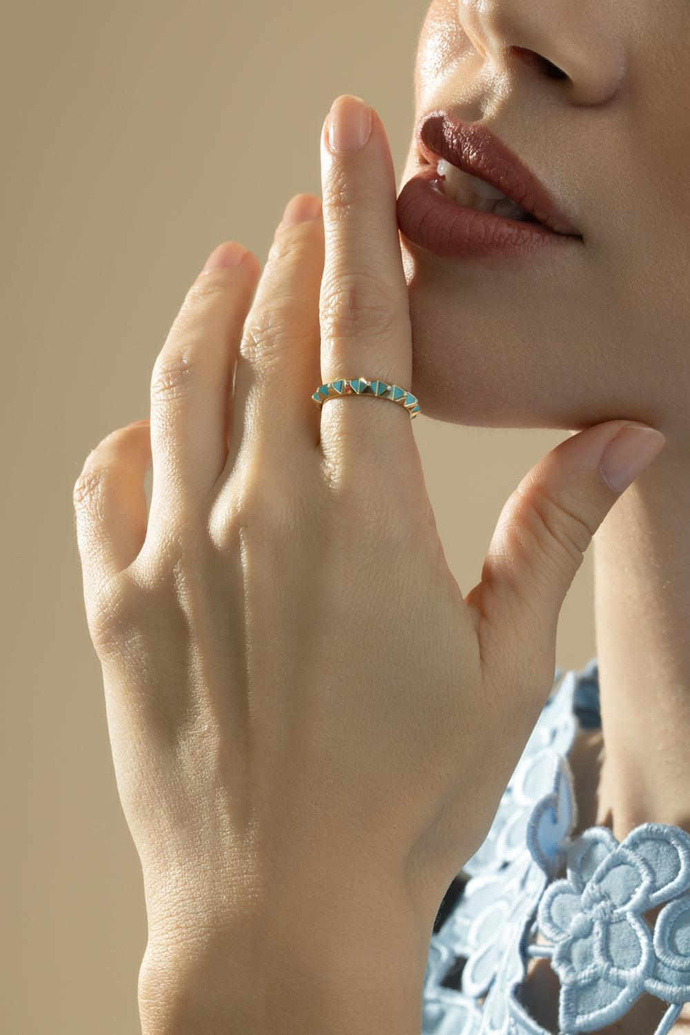 Diamond Blue Spike Ring-YELLOW GOLD-5.75-JEWELRYFINE JEWELRING-CICADA