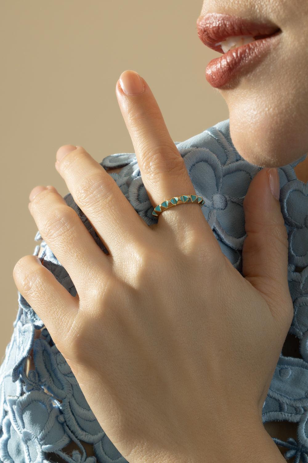 Diamond Blue Spike Ring-YELLOW GOLD-5.75-JEWELRYFINE JEWELRING-CICADA