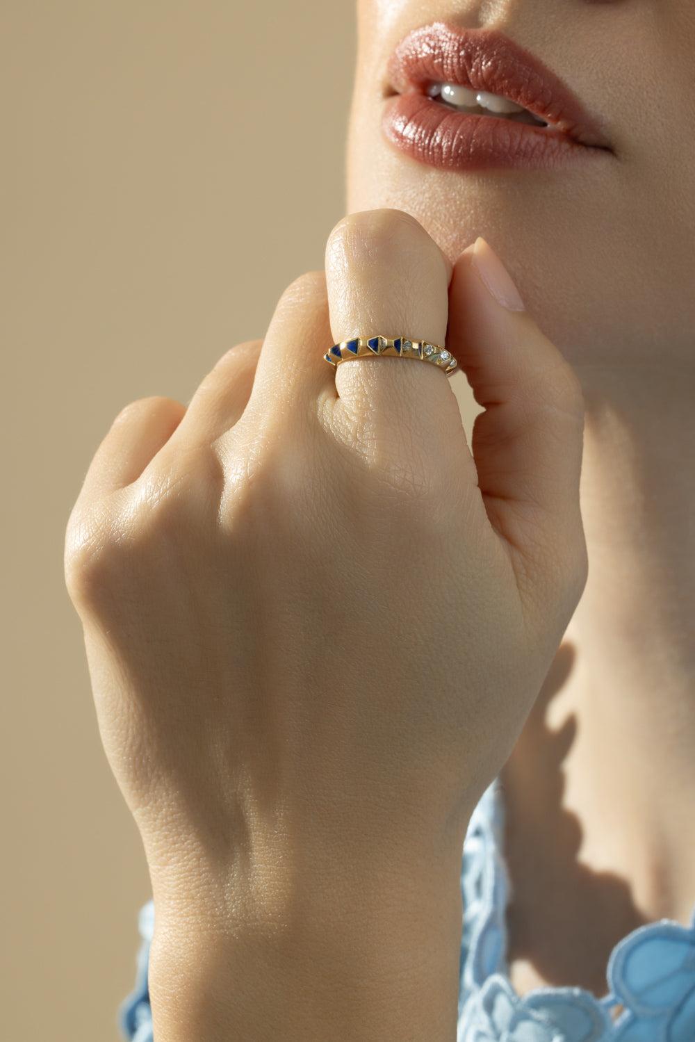 Diamond Blue Spike Ring-YELLOW GOLD-5.75-JEWELRYFINE JEWELRING-CICADA