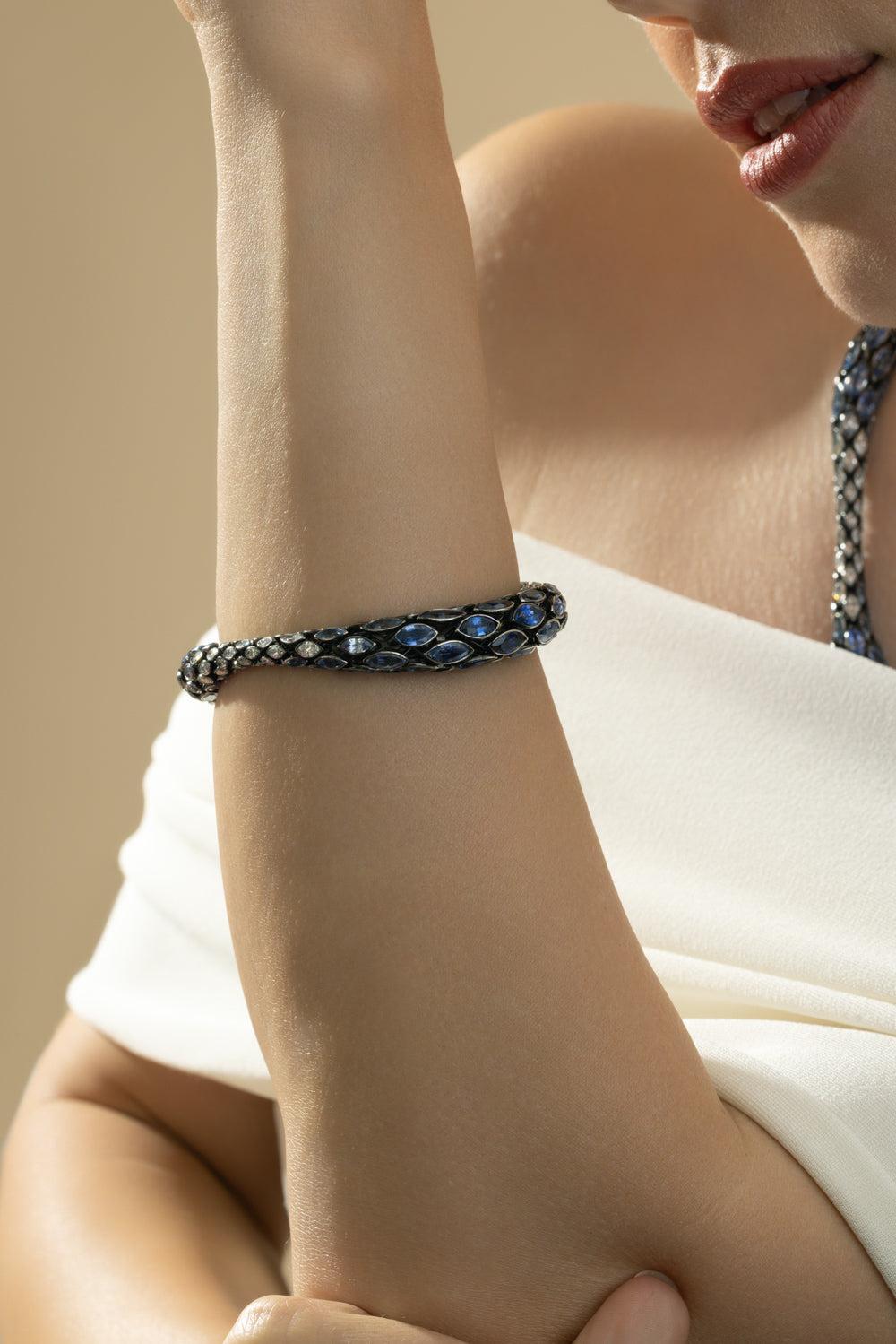 Blue Sapphire Diamond Bracelet-WHITE GOLD-7.5-JEWELRYFINE JEWELBRACELET O-CICADA
