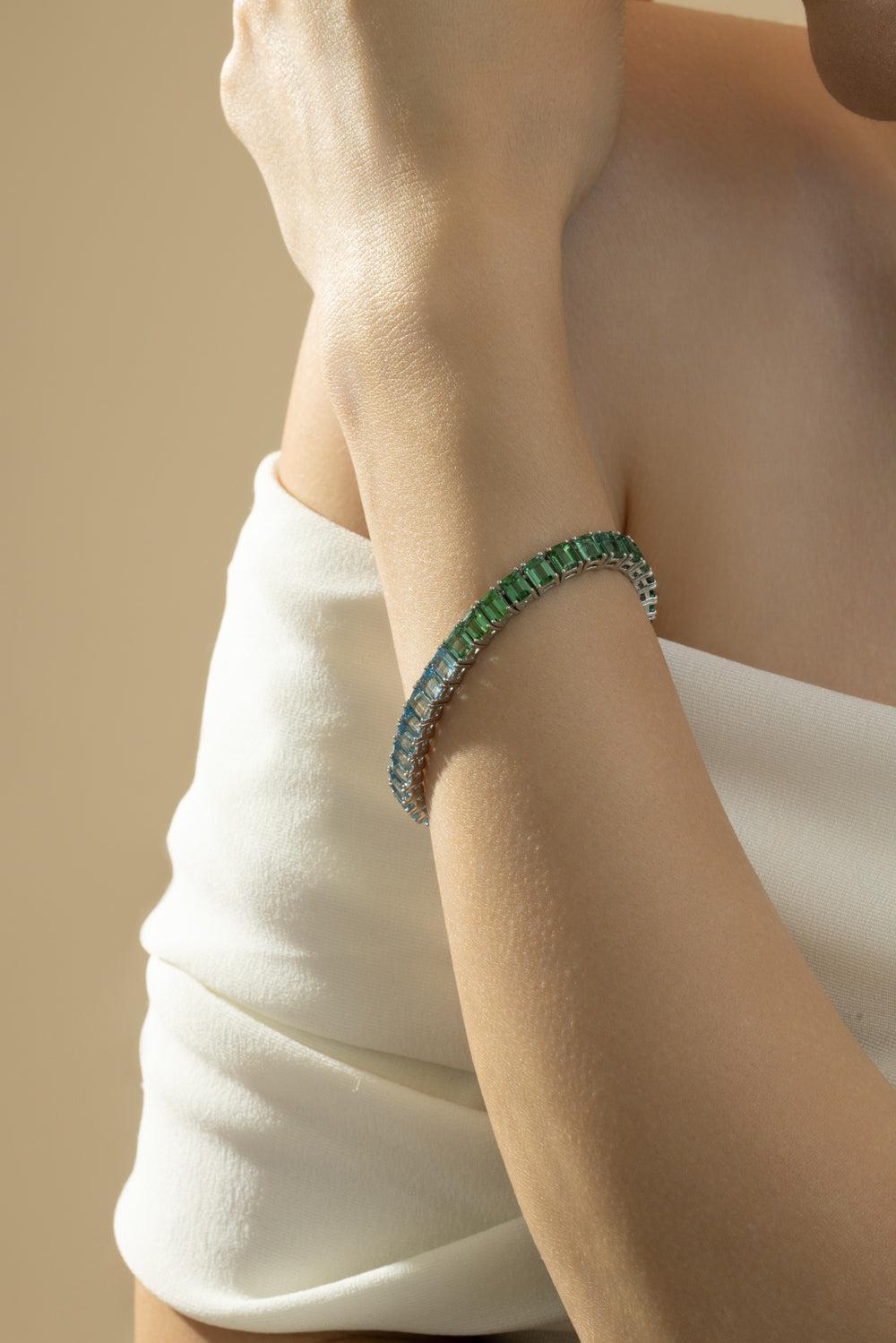 Tourmaline Aquamarine Line Bracelet-PLATINUM-7-JEWELRYFINE JEWELBRACELET O-CICADA