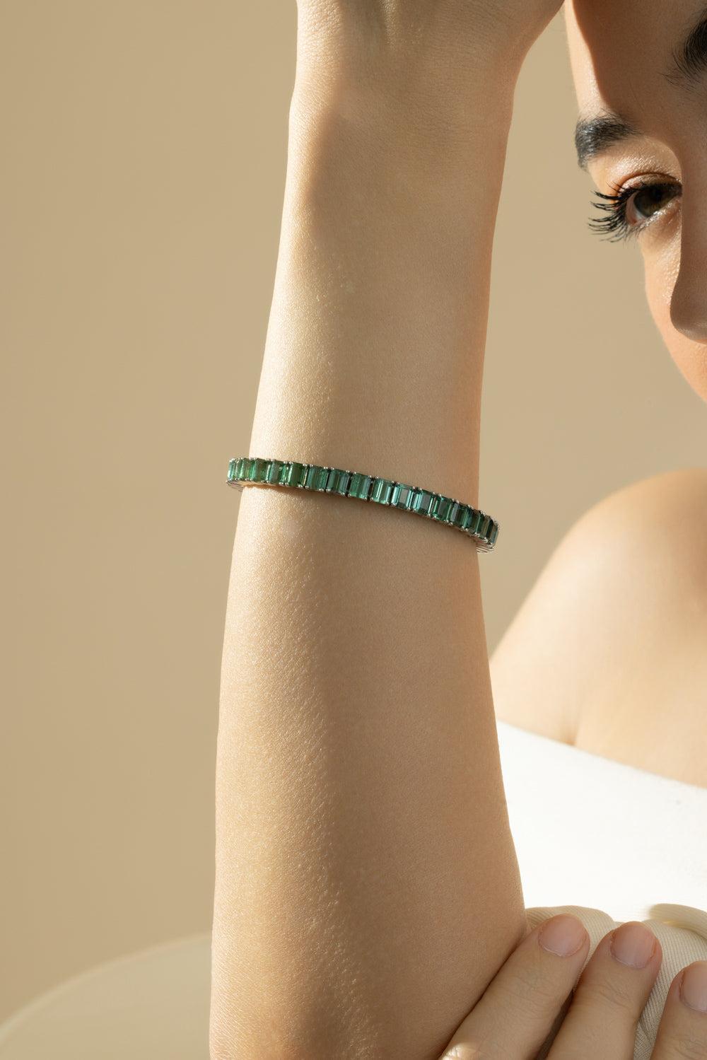 Tourmaline Aquamarine Line Bracelet-PLATINUM-7-JEWELRYFINE JEWELBRACELET O-CICADA