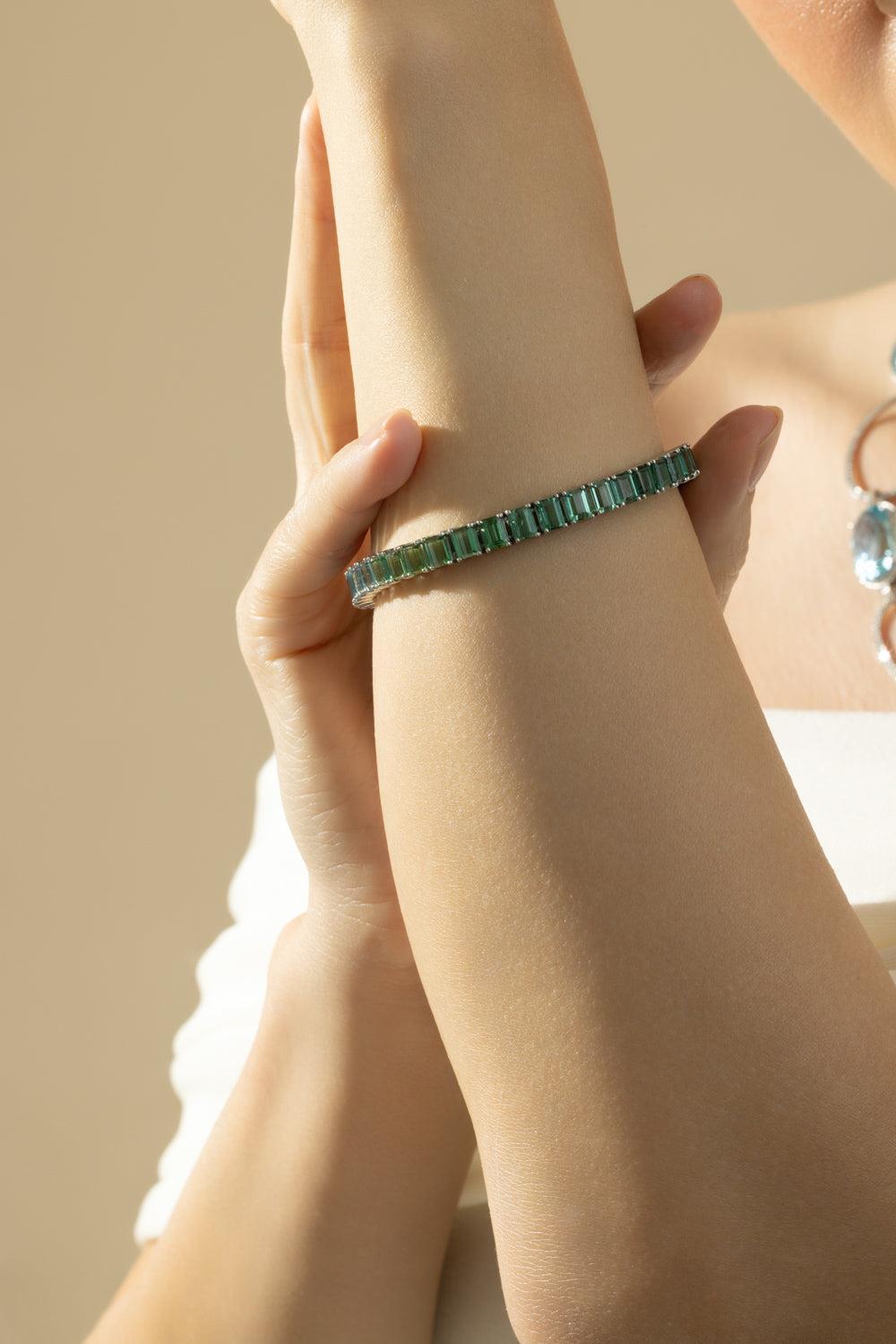 Tourmaline Aquamarine Line Bracelet-PLATINUM-7-JEWELRYFINE JEWELBRACELET O-CICADA