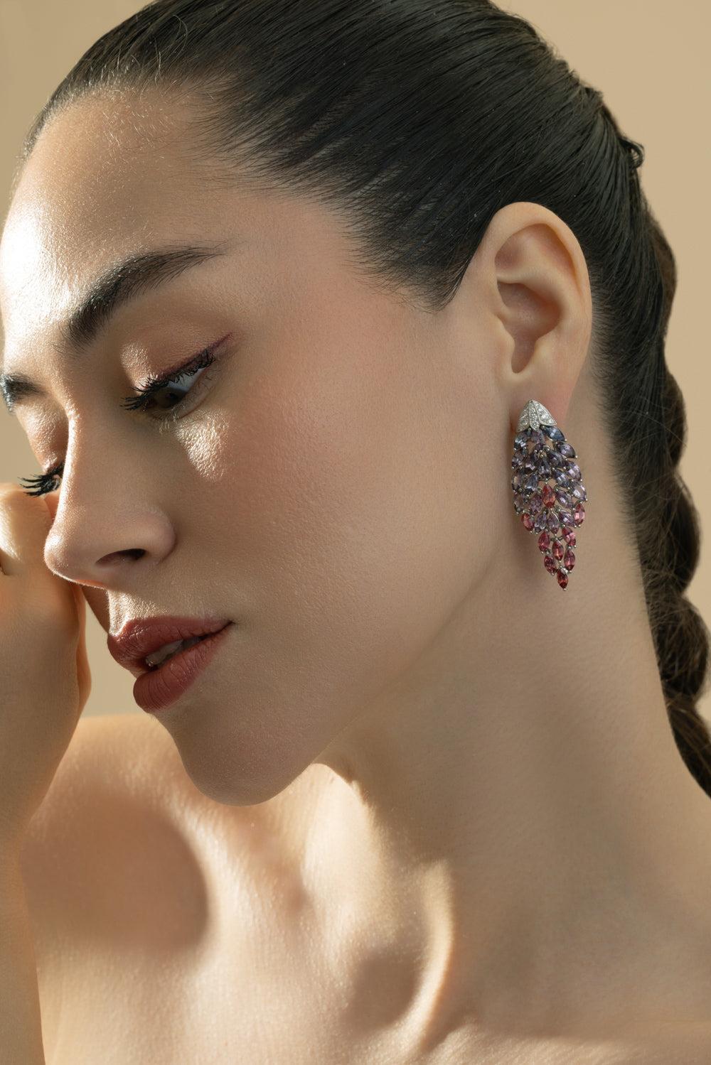 Spinel Diamond Shield Earrings-PLATINUM-JEWELRYFINE JEWELEARRING-CICADA