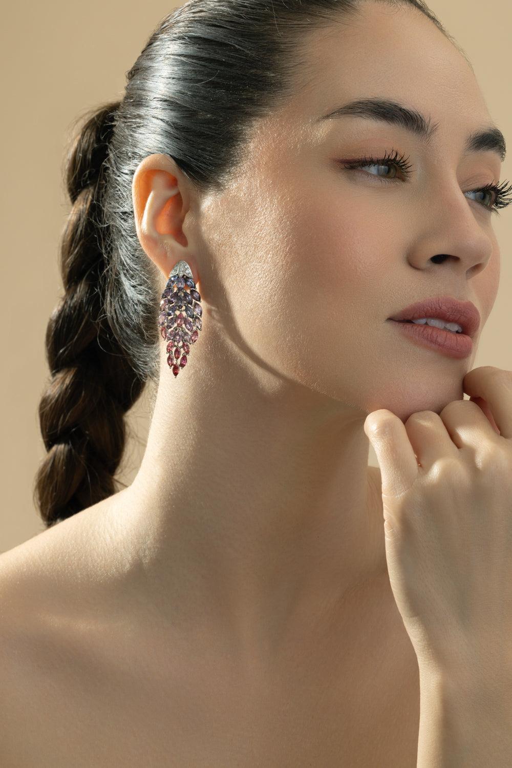 Spinel Diamond Shield Earrings-PLATINUM-JEWELRYFINE JEWELEARRING-CICADA
