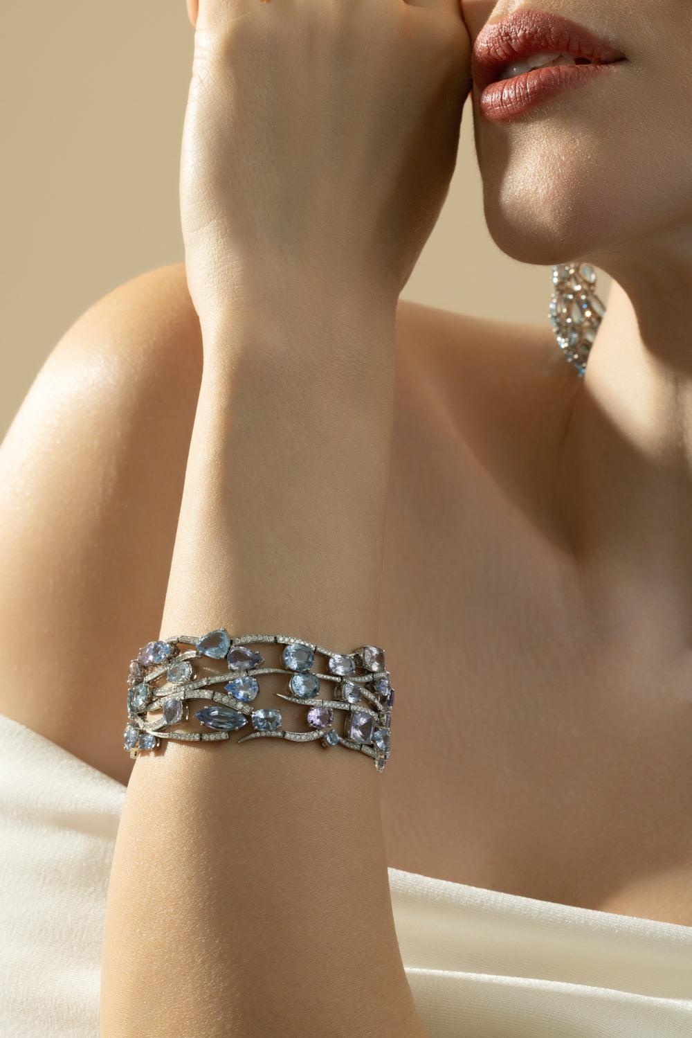 Mixed Sapphire Diamond Frost Bracelet-PLATINUM-7-JEWELRYFINE JEWELBRACELET O-CICADA