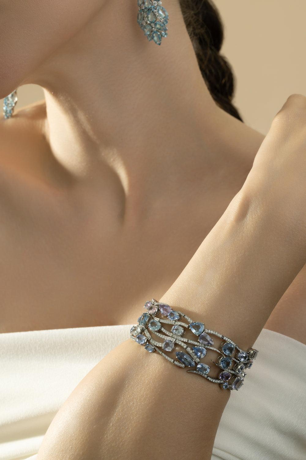 Mixed Sapphire Diamond Frost Bracelet-PLATINUM-7-JEWELRYFINE JEWELBRACELET O-CICADA