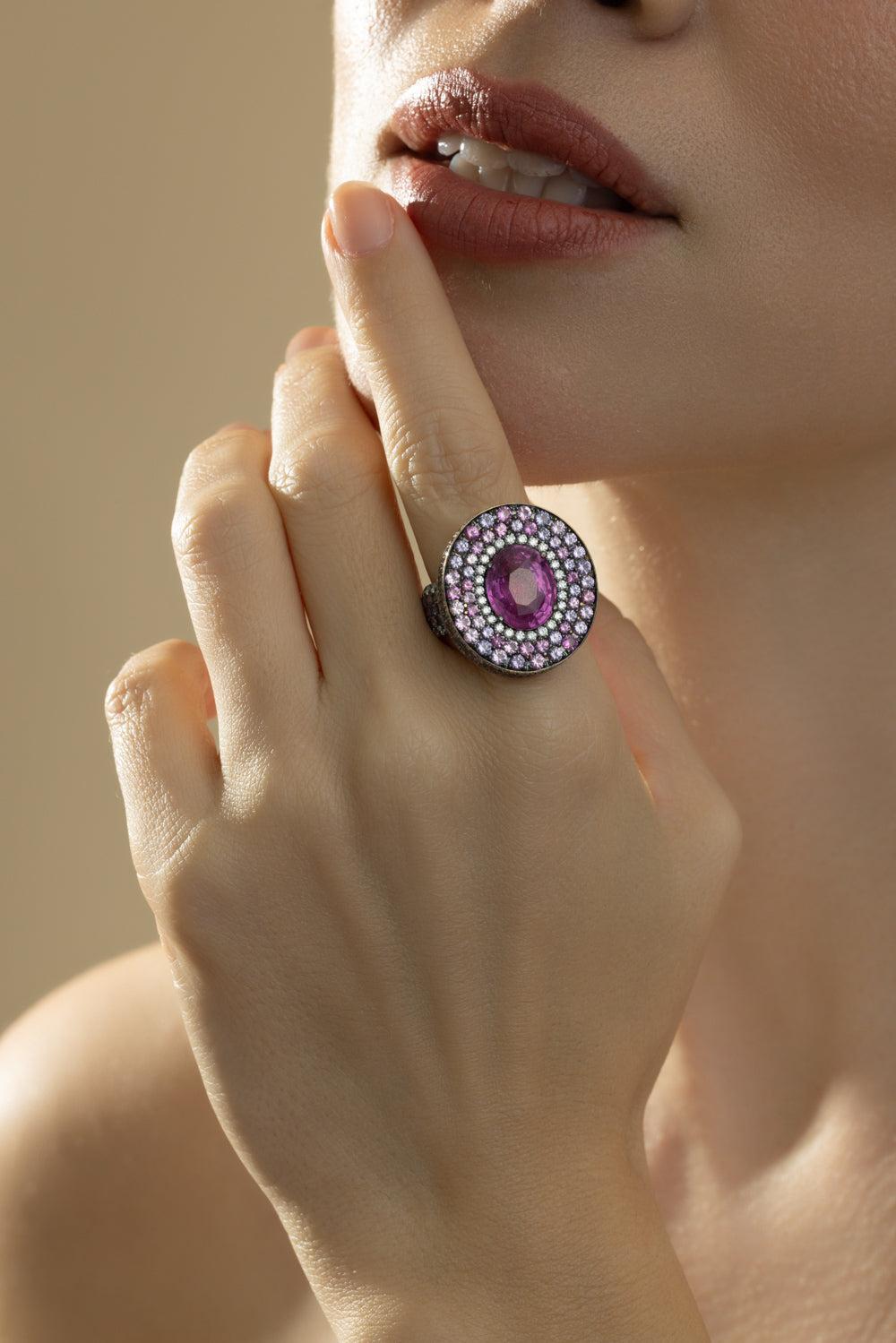 Pink Sapphire Diamond Ring-YELLOW GOLD-6.5-JEWELRYFINE JEWELRING-CICADA