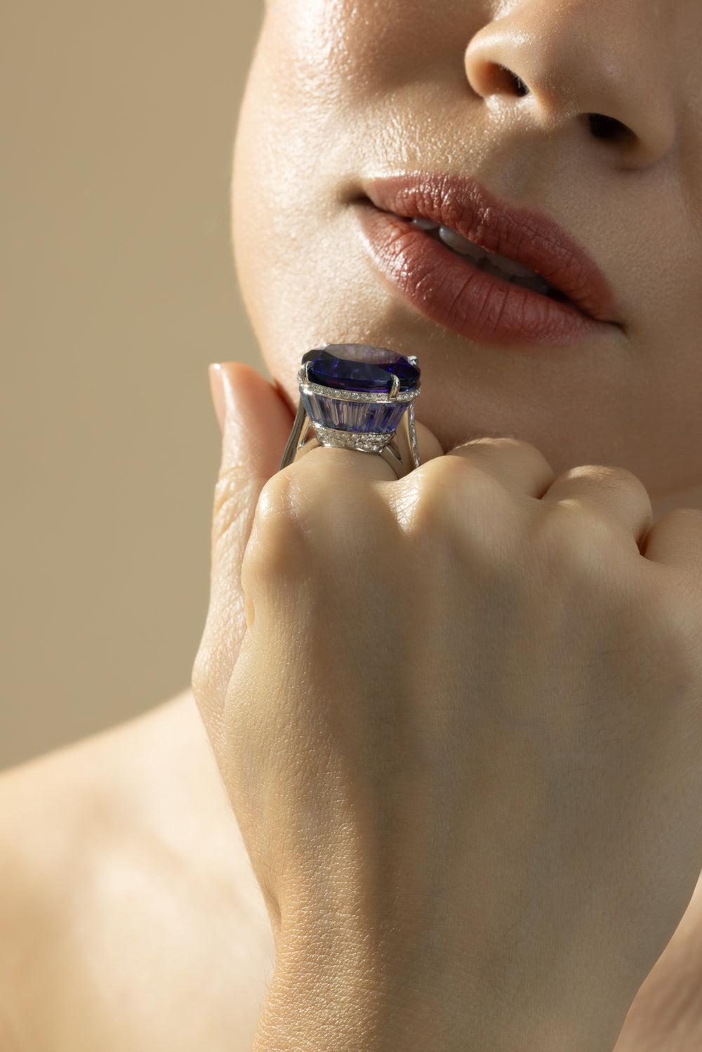 Tanzanite Diamond Ring-PLATINUM-6.5-JEWELRYFINE JEWELRING-CICADA