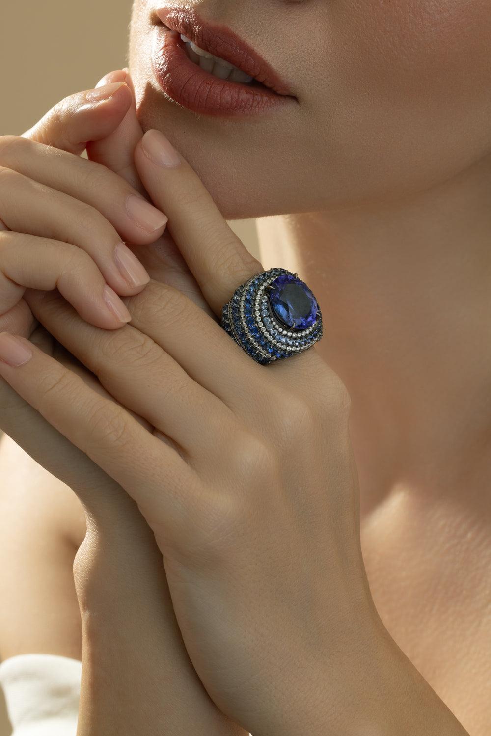 Tanzanite Dome Ring-WHITE GOLD-6-JEWELRYFINE JEWELRING-CICADA
