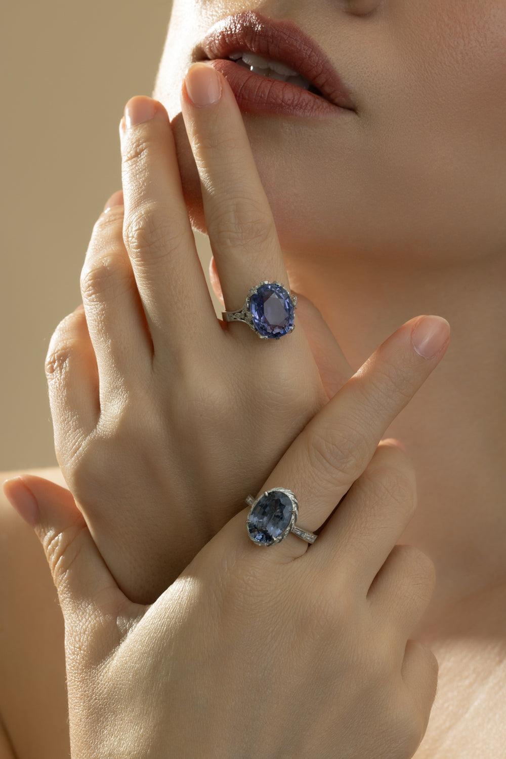 Sapphire Art Deco Ring-PLATINUM-6.5-JEWELRYFINE JEWELRING-CICADA