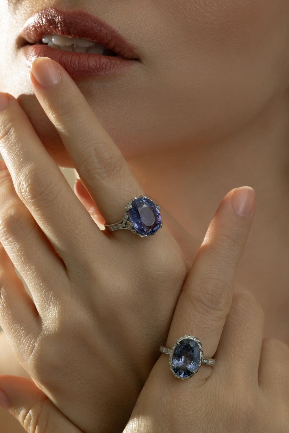 Sapphire Art Deco Ring-PLATINUM-6.5-JEWELRYFINE JEWELRING-CICADA