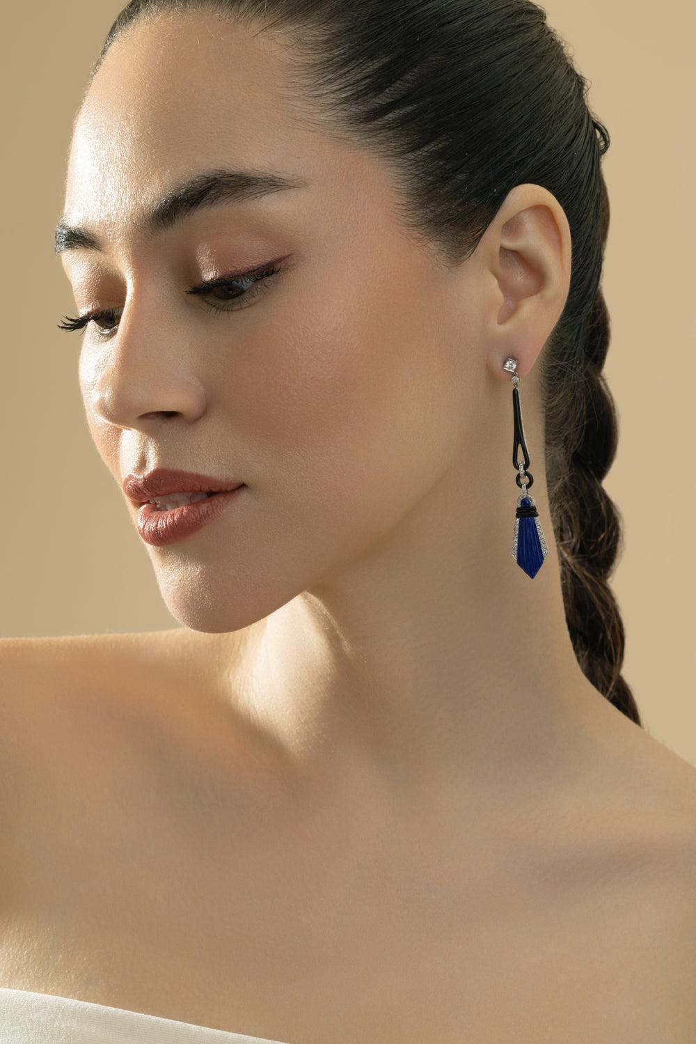 Lapis Diamond Drop Earrings-PLATINUM-JEWELRYFINE JEWELEARRING-CICADA
