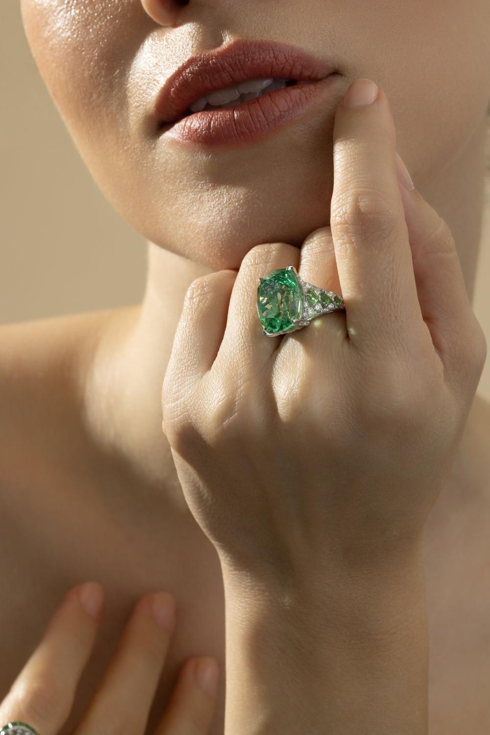 Glossular Garnet Art Deco Ring-PLATINUM-5-JEWELRYFINE JEWELRING-CICADA