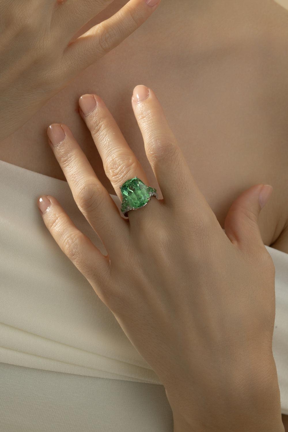 Glossular Garnet Art Deco Ring-PLATINUM-5-JEWELRYFINE JEWELRING-CICADA