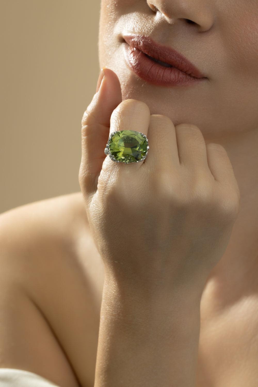 Green Tourmaline Diamond Ring-PLATINUM-5.5-JEWELRYFINE JEWELRING-CICADA
